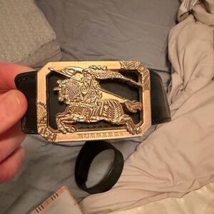 Burberry Gray Plaid Leather Belt